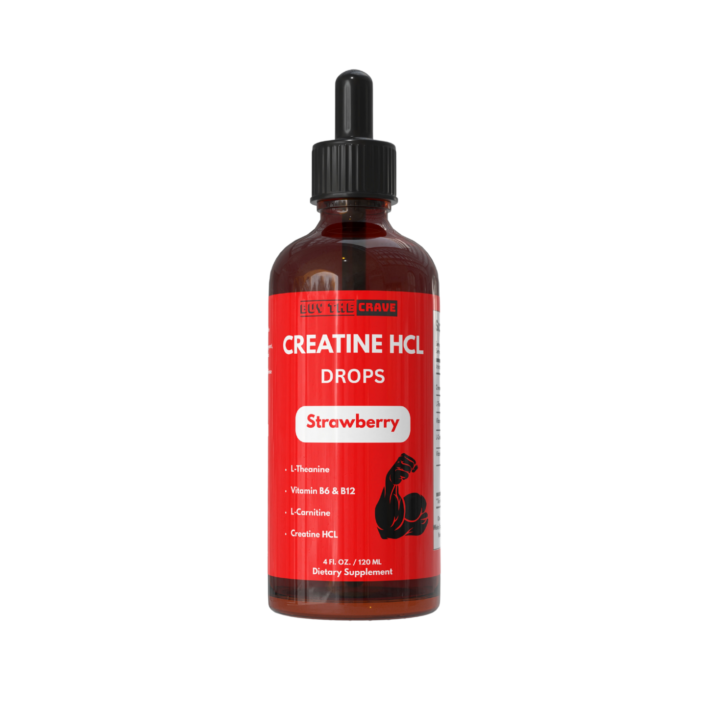 Creatine HCL Liquid Drops for Men & Women - 1000mg Per Serving, L-Theanine, Vitamin B12 & B6, L-Carnitine - High Absorption 4 Fl Oz (120ml) (4 FL OZ, Strawberry)
