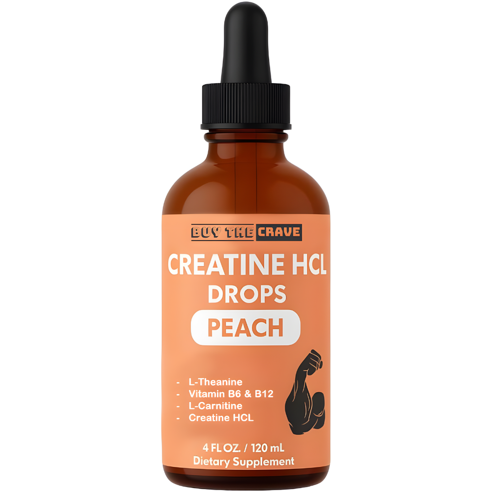 Creatine HCL Liquid Drops for Men & Women - 1000mg Per Serving, L-Theanine, Vitamin B12 & B6, L-Carnitine - High Absorption 4 Fl Oz (120ml) (4 FL OZ, Peach)