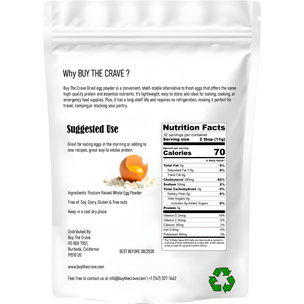 Powdered Dried Eggs, Grade A Eggs, Grass Fed Pasture Raised, 85 Servings, MRE Food Supply, Camping Essentials, Emergency Food Supply, 32 OZ