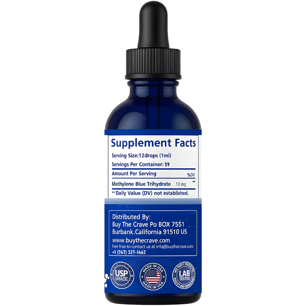 Methylene Blue 1% Solution – Pharmaceutical Grade – 10mg/mL Liquid Drops – Alcohol & Formaldehyde-Free – Lab Tested – Made in The USA – 2 fl oz (59 mL)