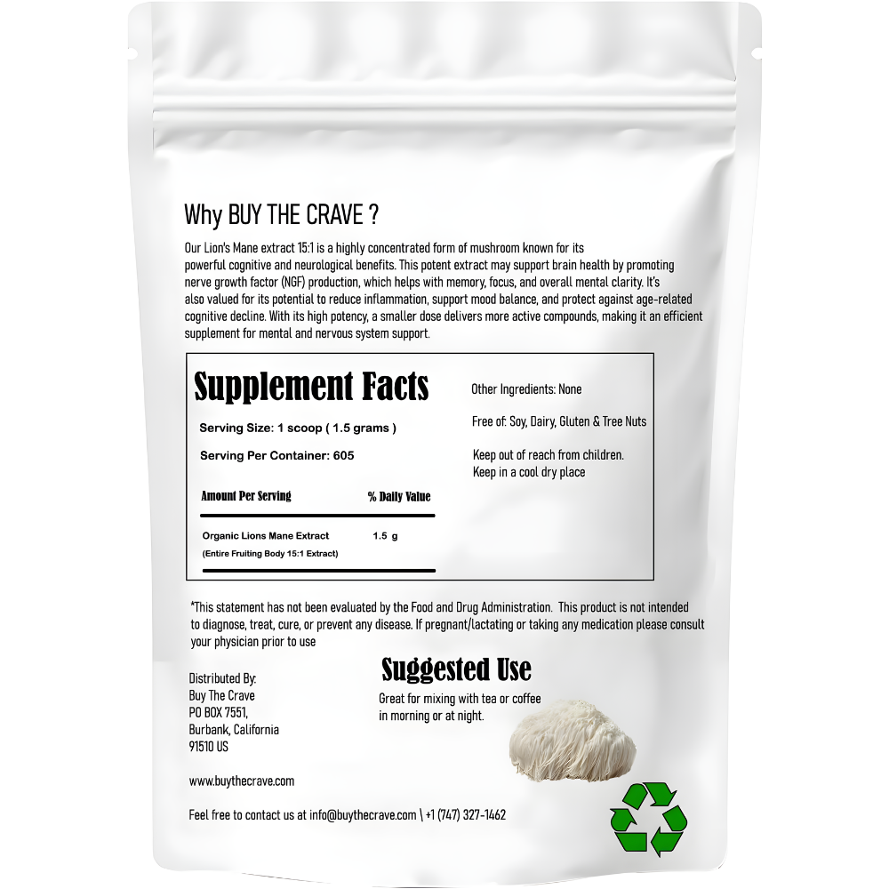 Organic Freeze Dried Lions Mane Mushroom Powder, Extract 15:1, Memory, Focus, Cognitive Support, 1.5 Gram Per Serving, Supplement Powder - Non-GMO, Vegan, USDA Organic