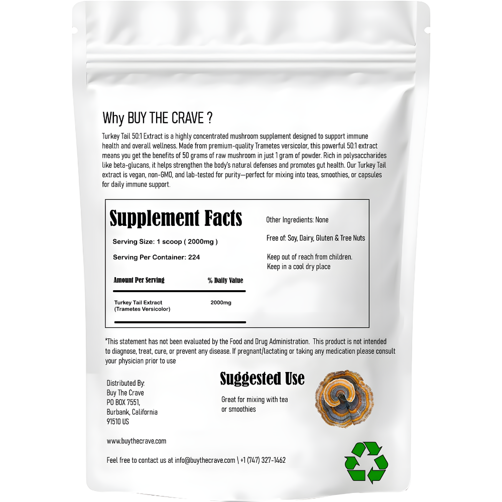 Organic Non-GMO Freeze Dried Turkey Tail Mushroom Powder (50:1 Extract), 32 Ounces | Immune Response & Cellular Level