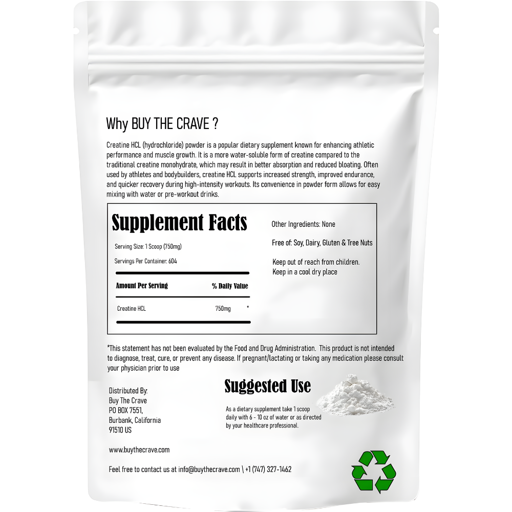 Creatine HCL Powder (16 oz), 1 Ingredient, Energy Production, Athletic Performance, 604 Servings