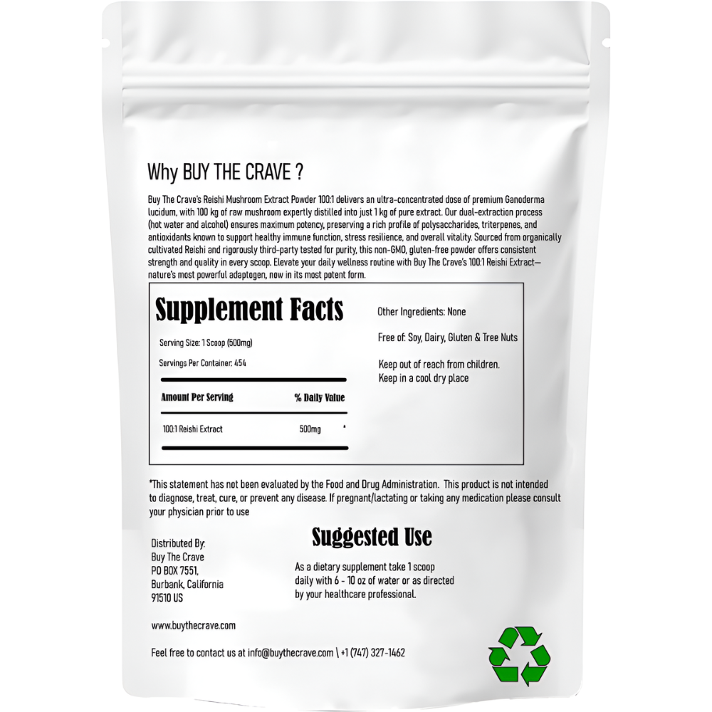 Freeze-Dried Reishi Mushroom Extract Powder 100:1 Concentrate, 8 Ounces (227g), 454 Servings, Wild-Harvested Fruit Body, Dual-Phase Extraction, Vegan, Non-GMO, Gluten-Free
