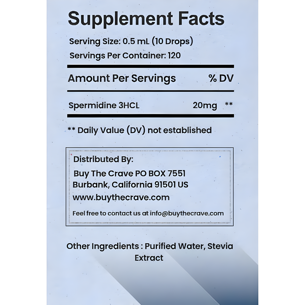 Spermidine Liquid Drops – 20mg per Serving – Cellular Health & Longevity Support – Fast-Absorbing Formula – 2 fl oz Dropper Bottle – Non-GMO, Vegan, Sugar-Free