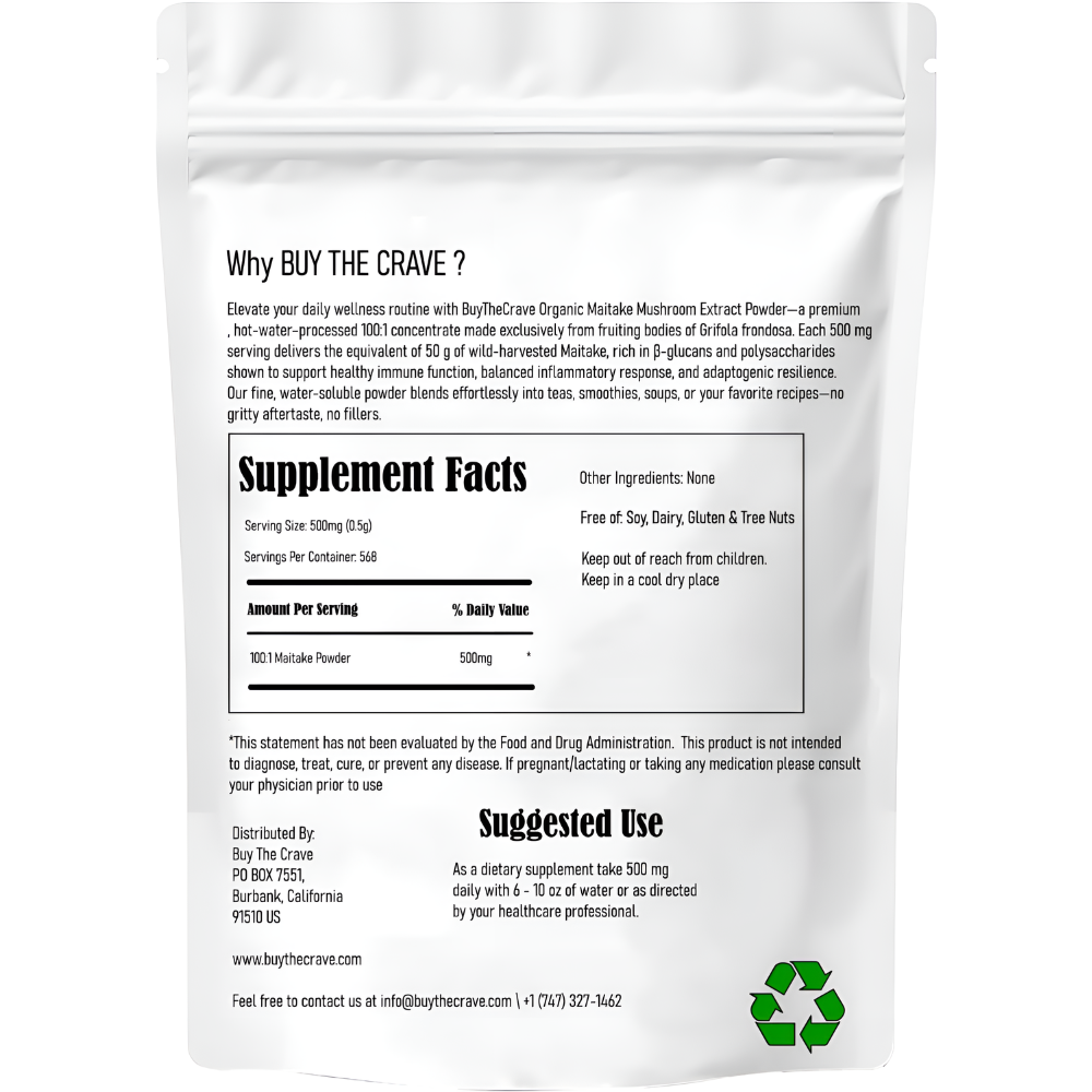 Organic Maitake Mushroom Extract Powder 100:1 – Wild-Harvested Fruit Body, Dual-Phase Hot-Water Extraction, Immune-Support Adaptogen, Vegan & Non-GMO – 10 oz (283.5 g)
