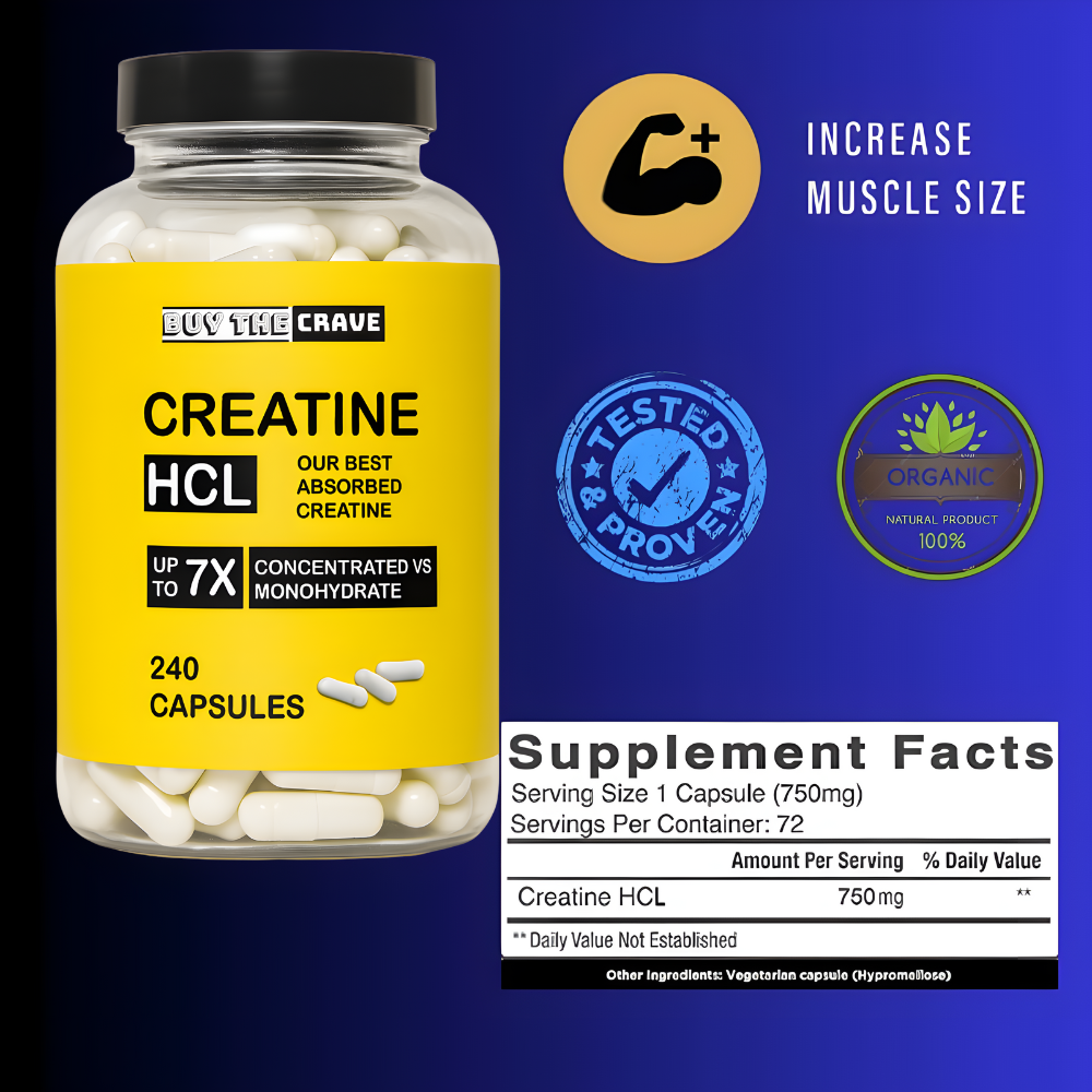 Creatine HCL Pills, 7X Concentrated vs Monohydrate Powder, Cognitive, Energy, Muscle, Recovery Support for Men & Women | Only 1 Ingredient | Creatine HCL Capsules 240 Servings
