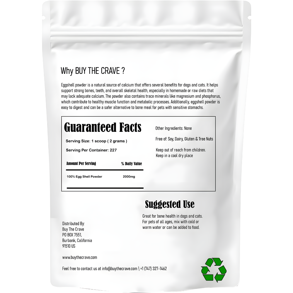 Eggshell Calcium Powder Supplement Dogs & Cats (16 oz) – Ideal for Supporting Bone Health, Easing Labor and Whelping, Great for Plant Health
