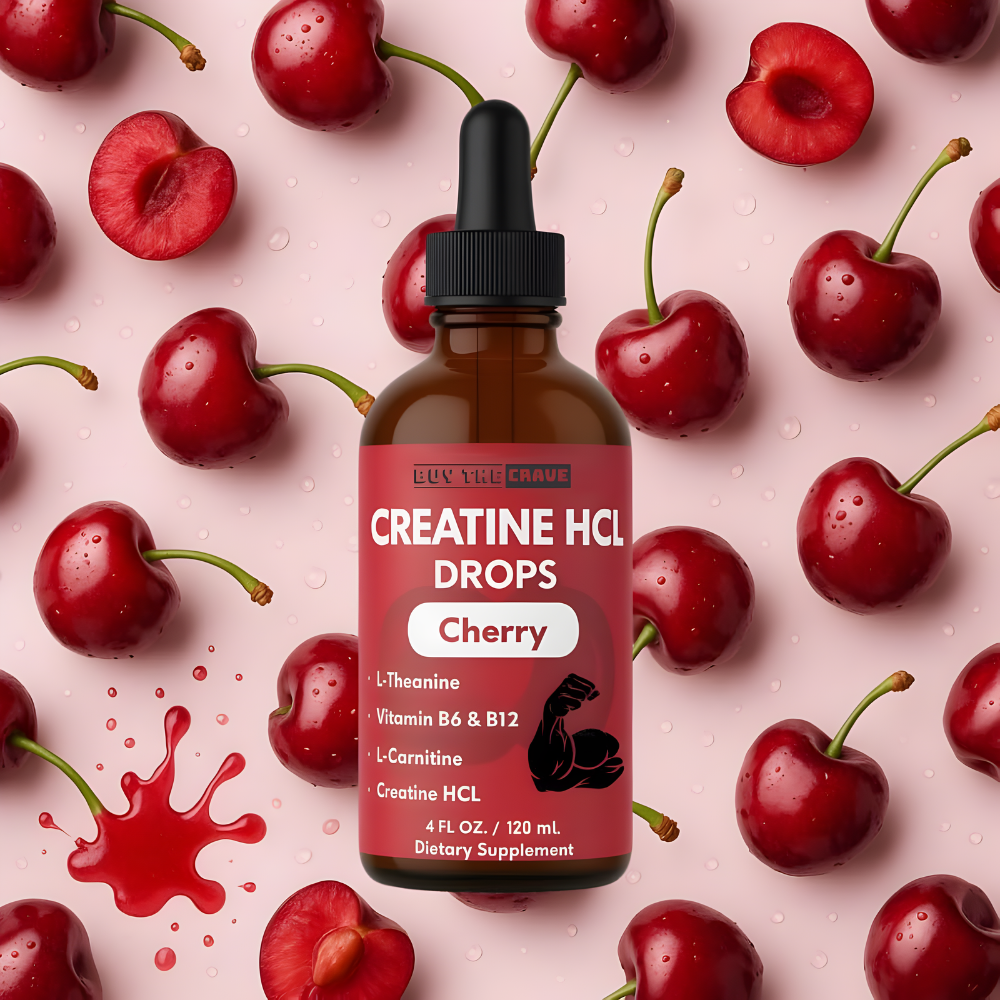 Creatine HCL Liquid Drops for Men & Women - 1000mg Per Serving, L-Theanine, Vitamin B12 & B6, L-Carnitine - High Absorption 4 Fl Oz (120ml) (4 FL OZ, Cherry)