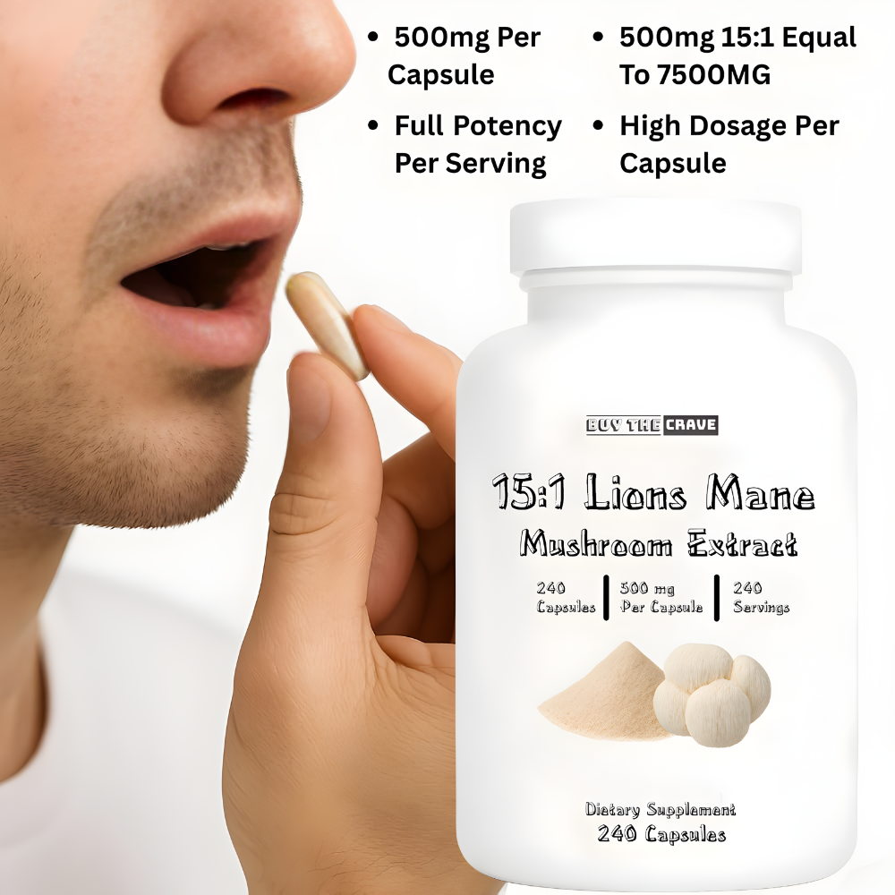 Freeze-Dried Lions Mane Mushroom 15:1 Extract Capsules – 500 mg, 240 Count (240 Servings) – Immune Support, Antioxidant-Rich, Non-GMO, Gluten-Free Dietary Supplement