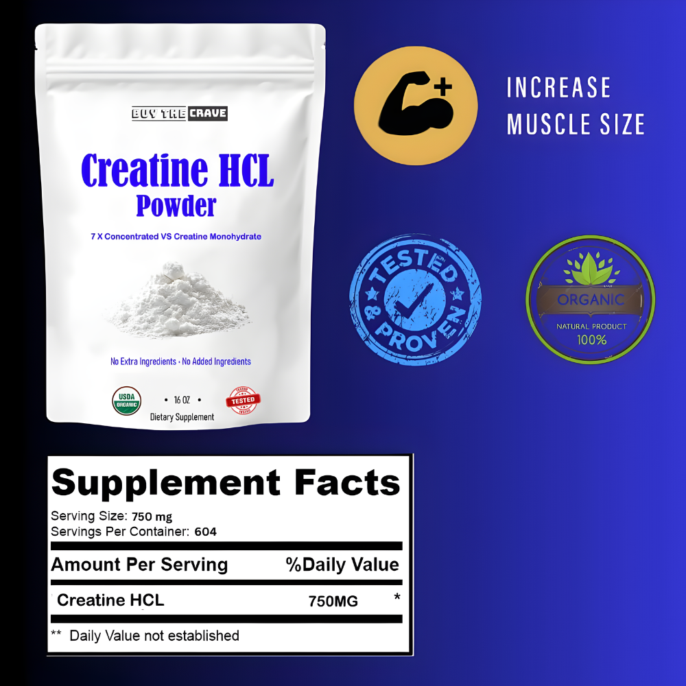 Creatine HCL Powder (16 oz), 1 Ingredient, Energy Production, Athletic Performance, 604 Servings