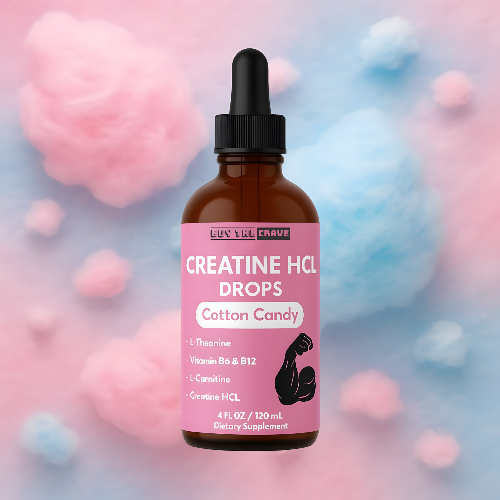 Creatine HCL Liquid Drops for Men & Women - 1000mg Per Serving, L-Theanine, Vitamin B12 & B6, L-Carnitine - High Absorption (Cotton Candy)