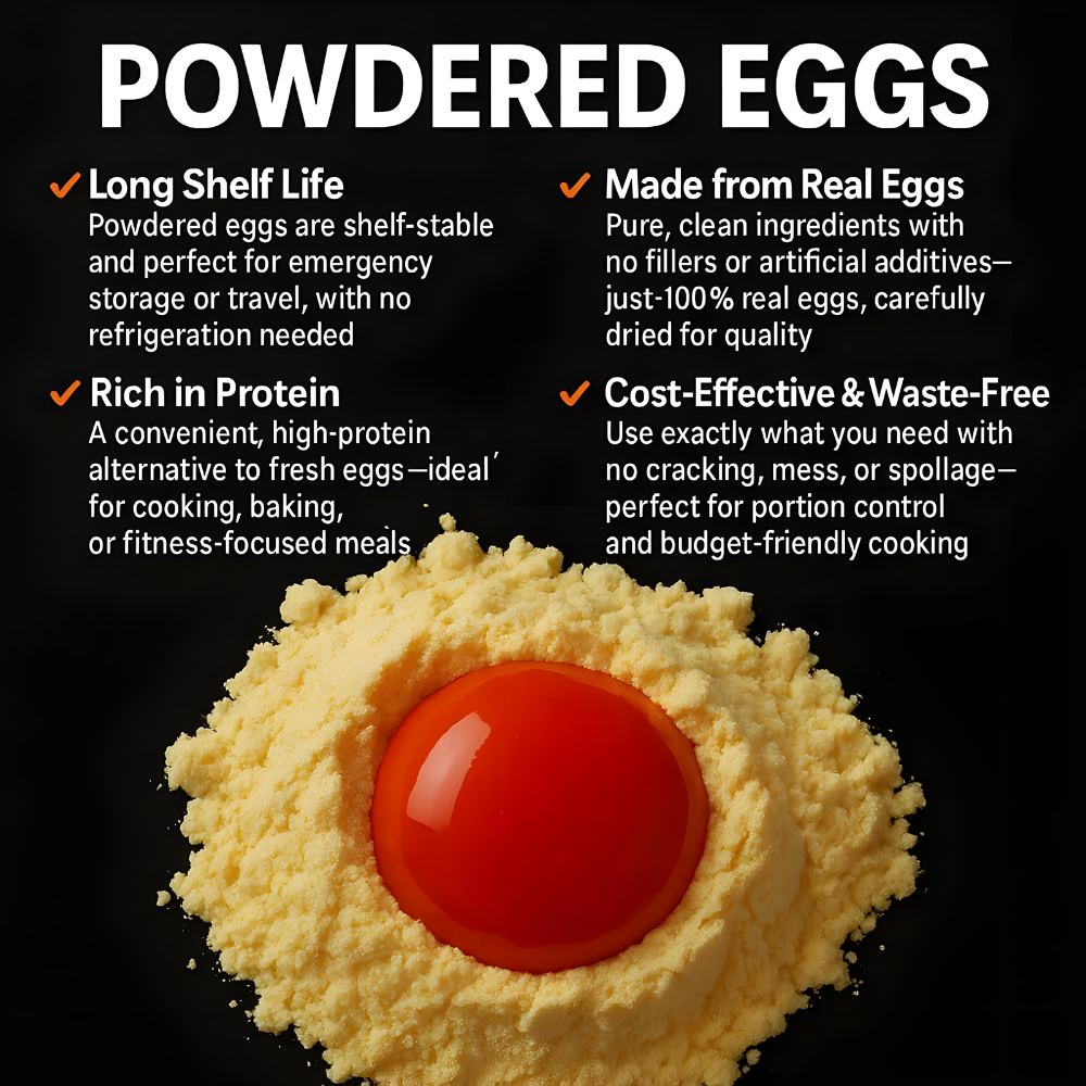 Powdered Dried Eggs, Grade A Eggs, Grass Fed Pasture Raised, 85 Servings, MRE Food Supply, Camping Essentials, Emergency Food Supply, 32 OZ