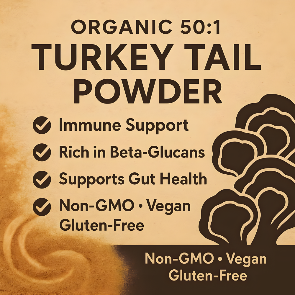 Organic Non-GMO Freeze Dried Turkey Tail Mushroom Powder (50:1 Extract), 32 Ounces | Immune Response & Cellular Level