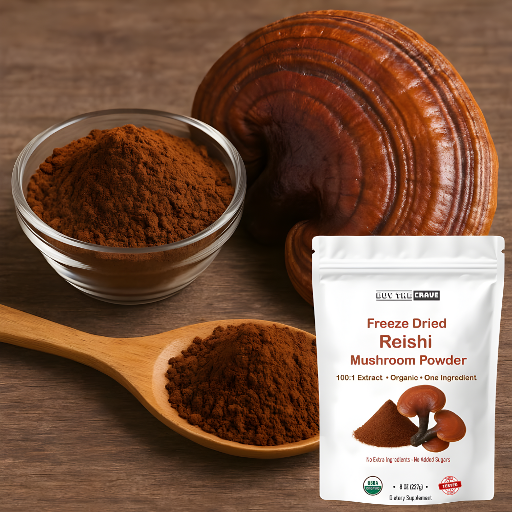 Freeze-Dried Reishi Mushroom Extract Powder 100:1 Concentrate, 8 Ounces (227g), 454 Servings, Wild-Harvested Fruit Body, Dual-Phase Extraction, Vegan, Non-GMO, Gluten-Free