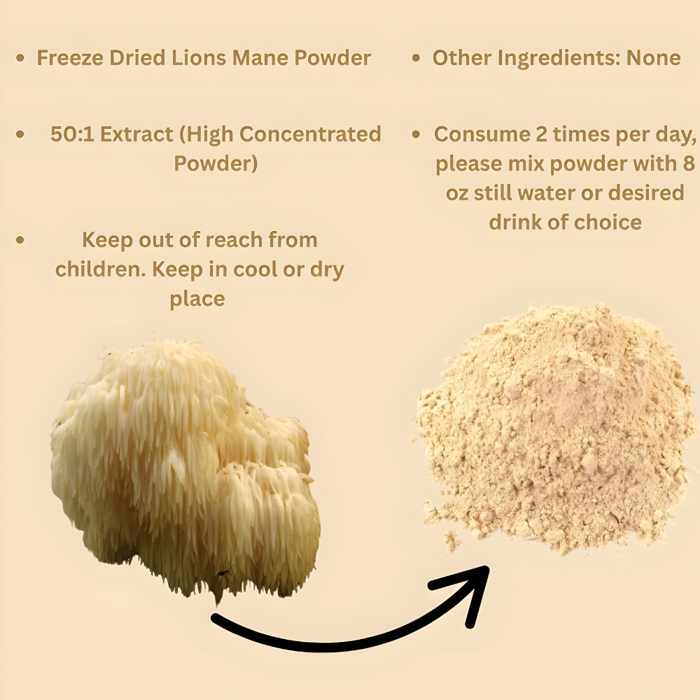 Organic Freeze Dried Lions Mane Mushroom Powder, Extract 15:1, Memory, Focus, Cognitive Support, 1.5 Gram Per Serving, Supplement Powder - Non-GMO, Vegan, USDA Organic