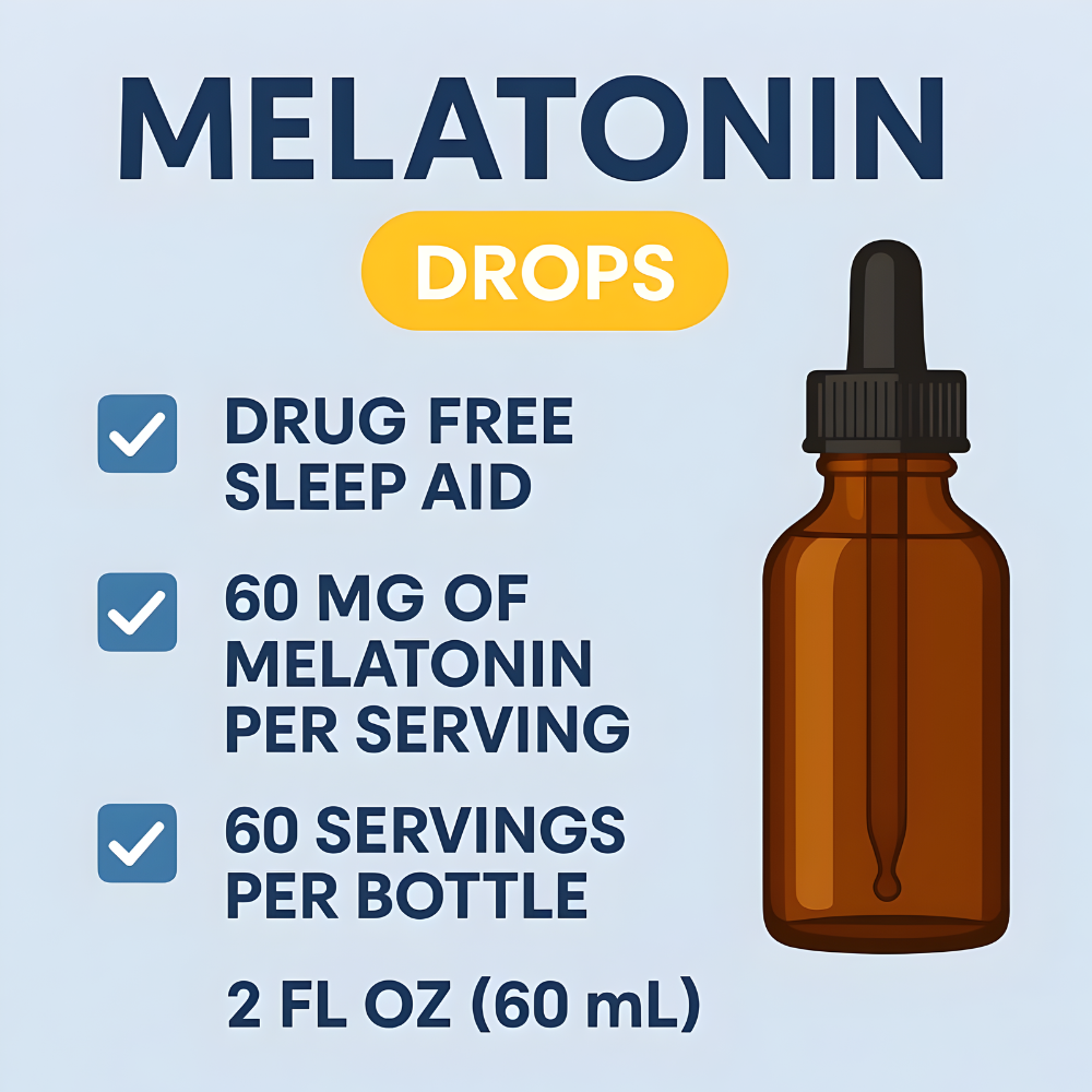 High-Potency Extra Strong Melatonin Drops – 60mg per Serving – Natural Sleep Support – Fast-Acting Liquid Formula – 2 fl oz Dropper Bottle – Non-GMO, Vegan, Sugar-Free