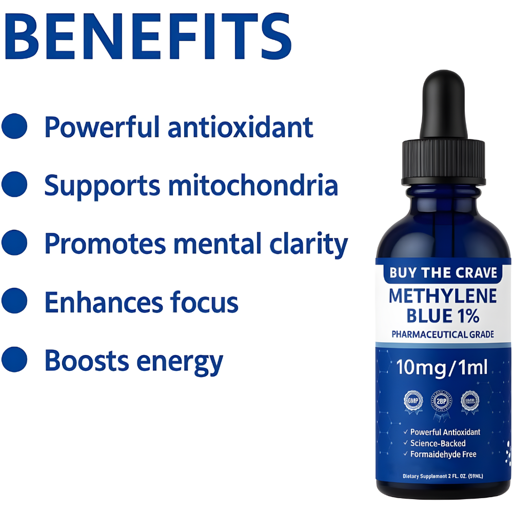 Methylene Blue 1% Solution – Pharmaceutical Grade – 10mg/mL Liquid Drops – Alcohol & Formaldehyde-Free – Lab Tested – Made in The USA – 2 fl oz (59 mL)