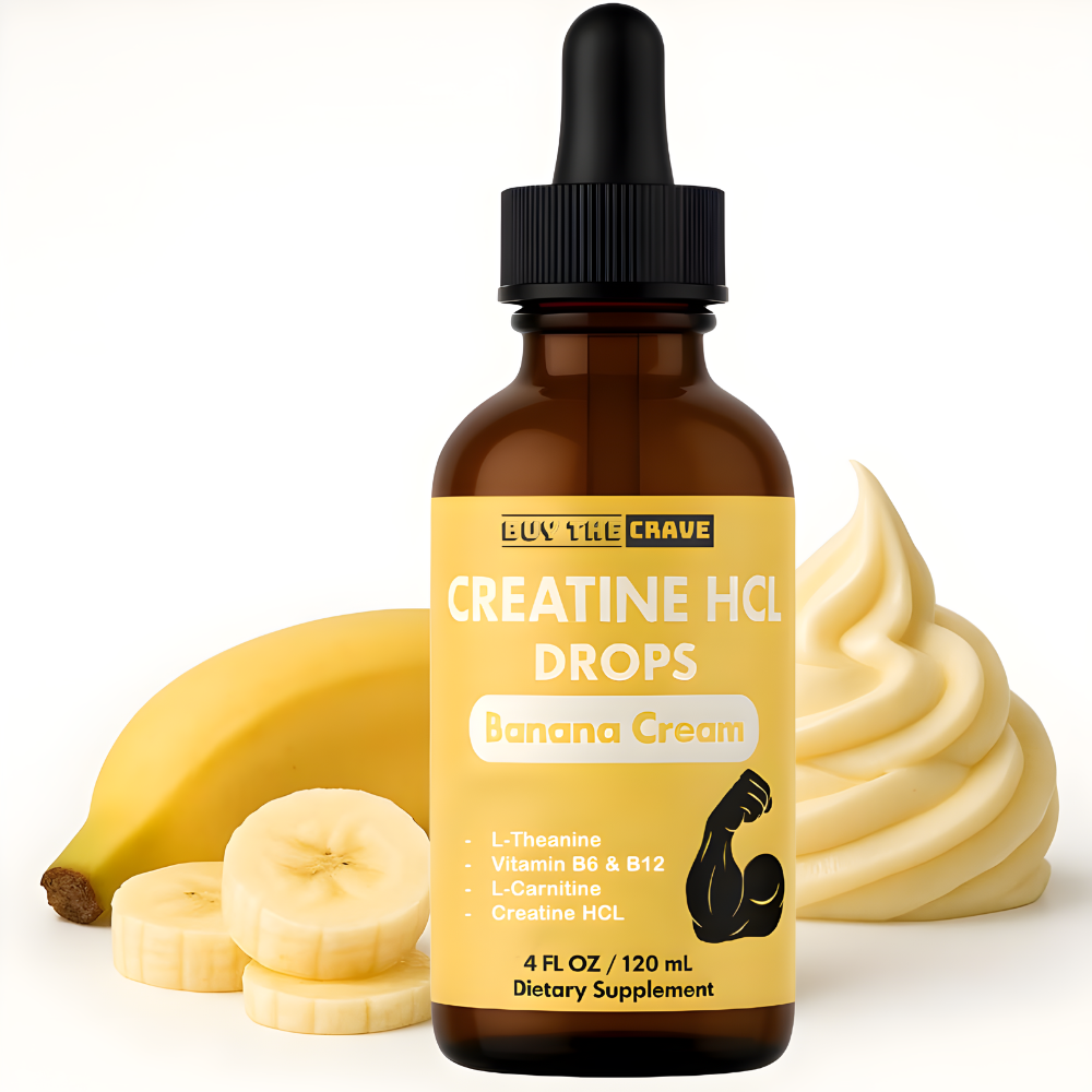 Creatine HCL Liquid Drops for Men & Women - 1000mg Per Serving, L-Theanine, Vitamin B12 & B6, L-Carnitine - High Absorption 4 Fl Oz (120ml) (4 FL OZ, Banana Cream)