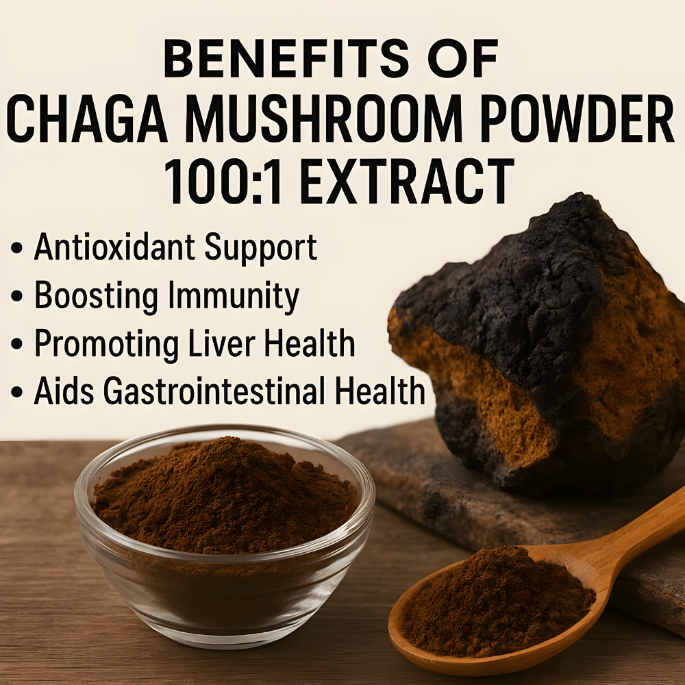 Organic Freeze-Dried Chaga Mushroom Extract Powder 100:1 Concentrate, 6 Ounces (170g), 340 Servings, Wild-Harvested Fruit Body, Dual-Phase Extraction, Vegan, Non-GMO, Gluten-Free