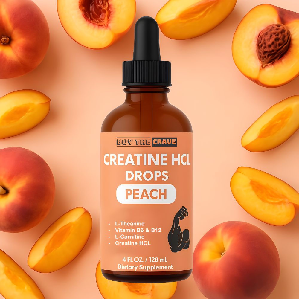 Creatine HCL Liquid Drops for Men & Women - 1000mg Per Serving, L-Theanine, Vitamin B12 & B6, L-Carnitine - High Absorption 4 Fl Oz (120ml) (4 FL OZ, Peach)