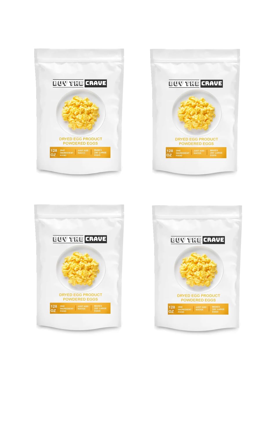 Pasture Raised Powdered Dried Eggs 512 OZ Pack, Makes 1120 EGGS Emergency, MRE Food Supply, Premade, Adventure & Camping Essentials, 25+ Year Shelf Life (Pack of 4, 128 Oz Each)