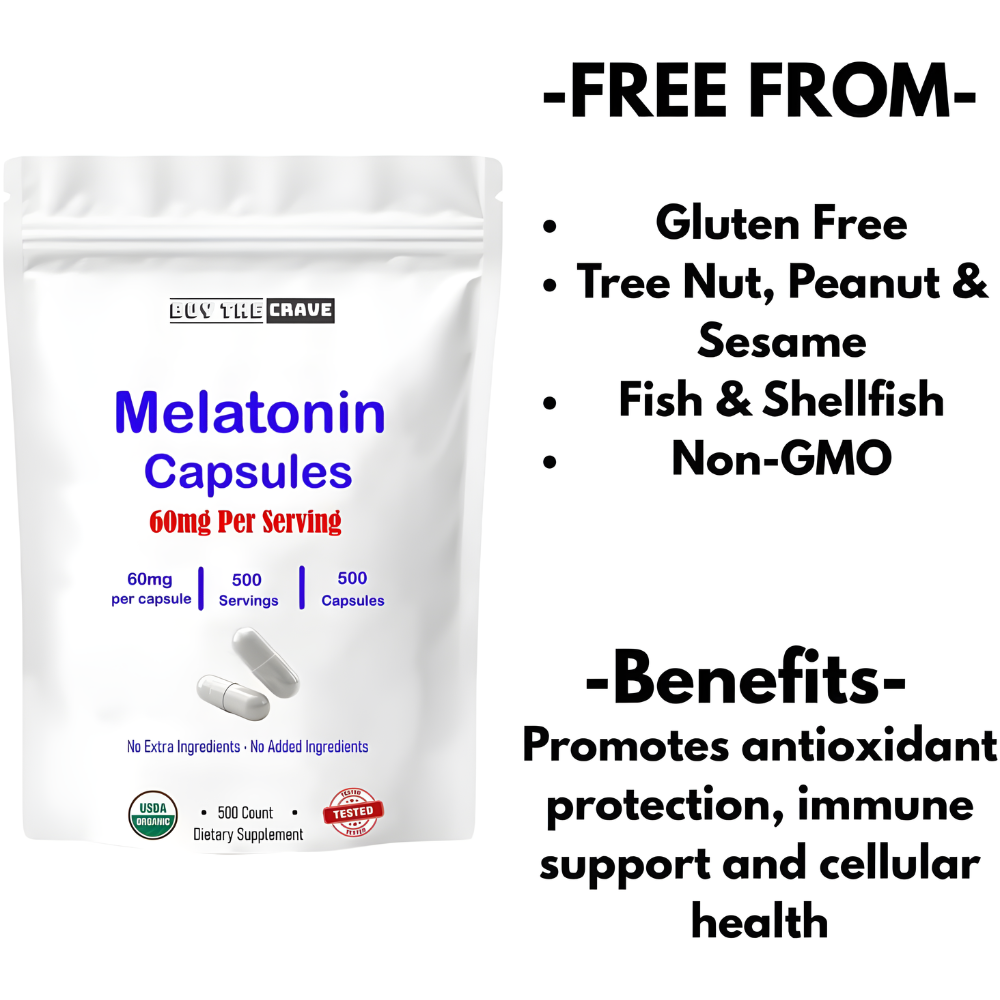 Melatonin 60mg Extra Strength Capsules, 500 Counts, Easy to Swallow & Fast Dissolve | Vegetarian Friendly, Non-GMO & No Gluten