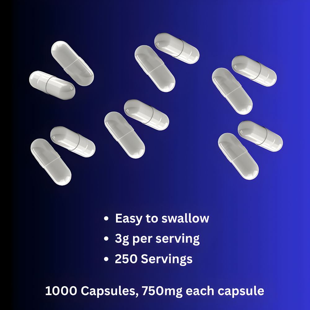 Micronized Creatine Monohydrate 1000 Capsules, 250 Servings, 750mg of Creatine Monohydrate Per Capsule, 3000mg Per Serving