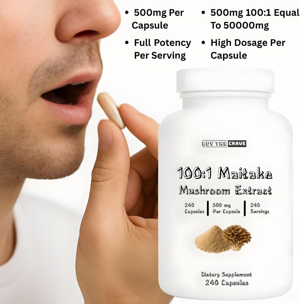 Freeze-Dried Maitake Mushroom 100:1 Extract Capsules – 500 mg, 240 Count (240 Servings) – Immune Support, Antioxidant-Rich, Non-GMO, Gluten-Free Dietary Supplement
