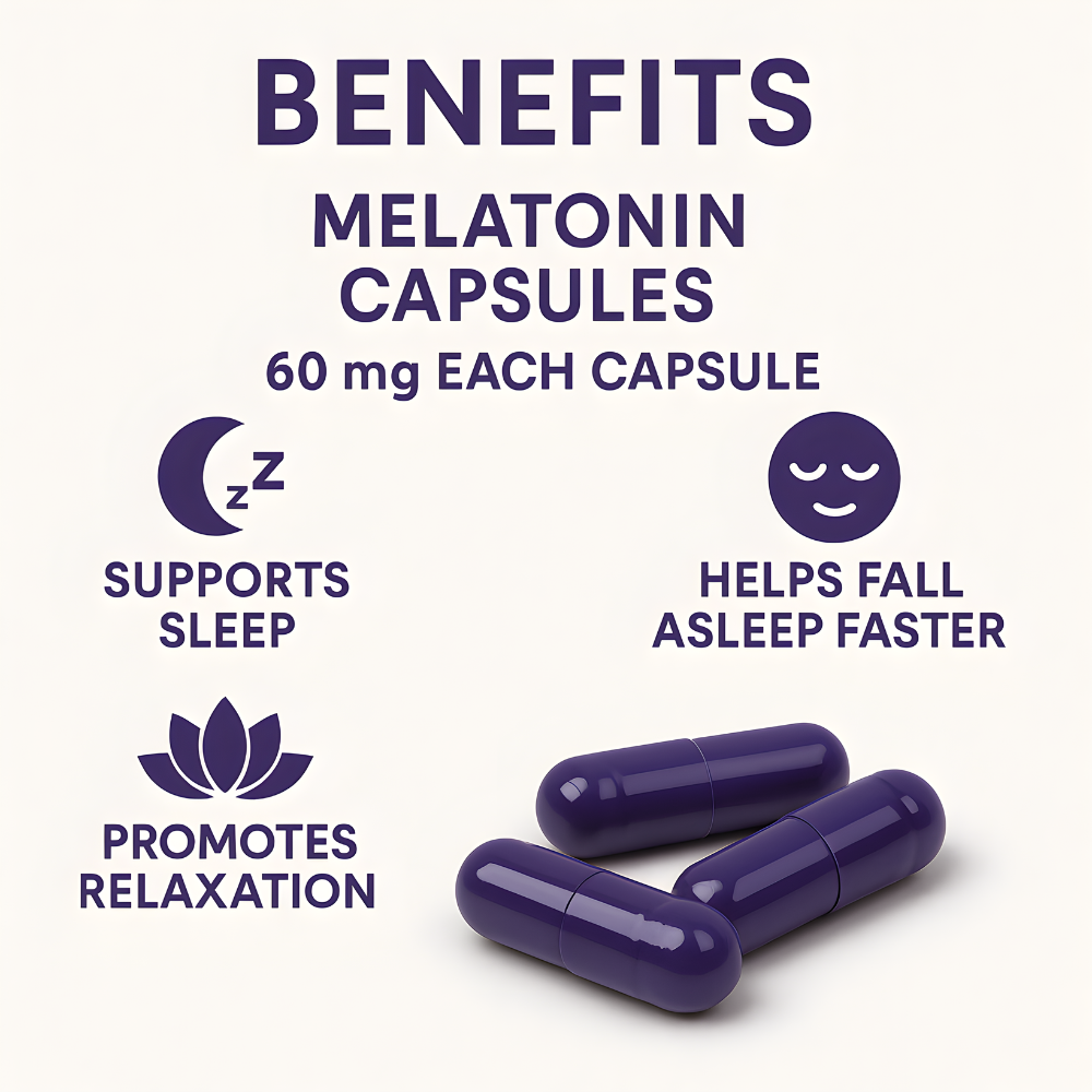 Melatonin 60mg Extra Strength Capsules, 500 Counts, Easy to Swallow & Fast Dissolve | Vegetarian Friendly, Non-GMO & No Gluten