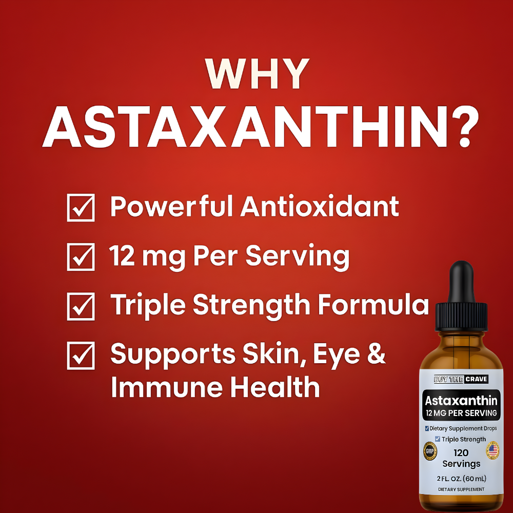 Astaxanthin Liquid Drops Infused with Cold Pressed Extra Virgin Olive Oil – 12mg per Serving – Natural Antioxidant Support – 2 fl oz Dropper Bottle – Vegan, Non-GMO