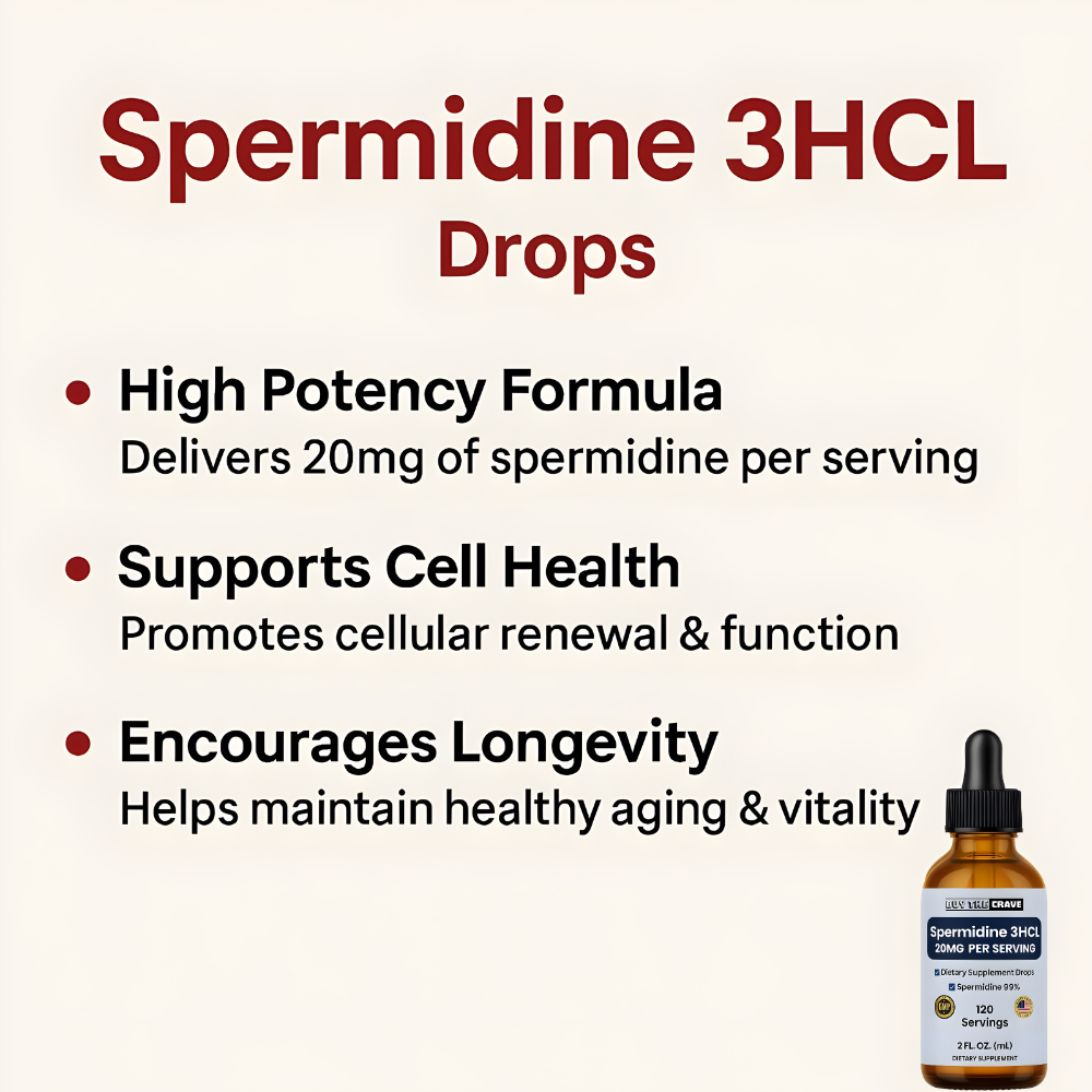 Spermidine Liquid Drops – 20mg per Serving – Cellular Health & Longevity Support – Fast-Absorbing Formula – 2 fl oz Dropper Bottle – Non-GMO, Vegan, Sugar-Free