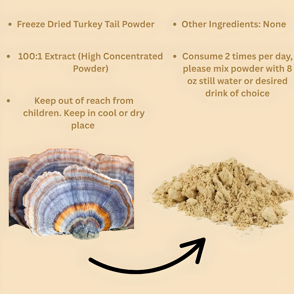 Organic Non-GMO Freeze Dried Turkey Tail Mushroom Powder (50:1 Extract), 32 Ounces | Immune Response & Cellular Level