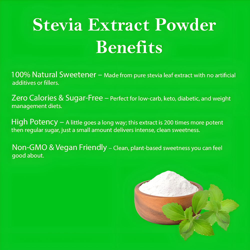 Organic Stevia Extract 200:1 Sweetener, Per Serving 45mg, 10089 Servings, Highest Grade of Stevia, Non-GMO, Vegan, No After-Taste, 454g (1 lbs) Per Bag