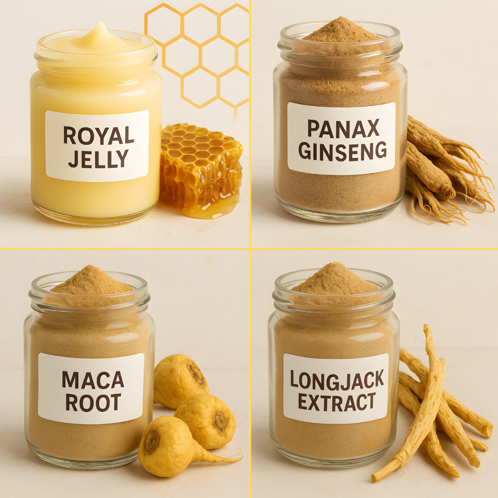 Organic Honey Pack Enriched with Natural Jelly - Bee Pollen from Ginseng Blossoms & 100% Natural herbs, Full Box of 20G Honey Sachets, 12 Sachets Included