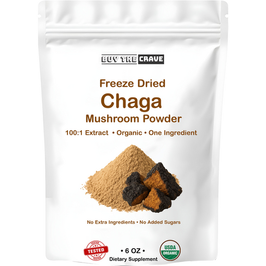 Organic Freeze-Dried Chaga Mushroom Extract Powder 100:1 Concentrate, 6 Ounces (170g), 340 Servings, Wild-Harvested Fruit Body, Dual-Phase Extraction, Vegan, Non-GMO, Gluten-Free