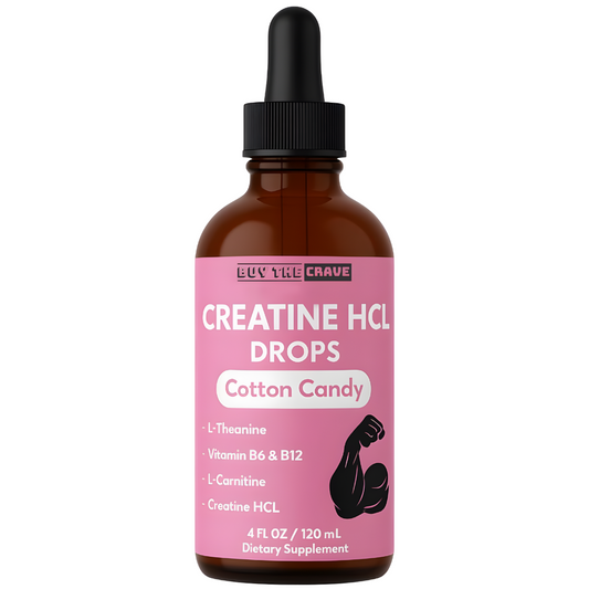Creatine HCL Liquid Drops for Men & Women - 1000mg Per Serving, L-Theanine, Vitamin B12 & B6, L-Carnitine - High Absorption (Cotton Candy)