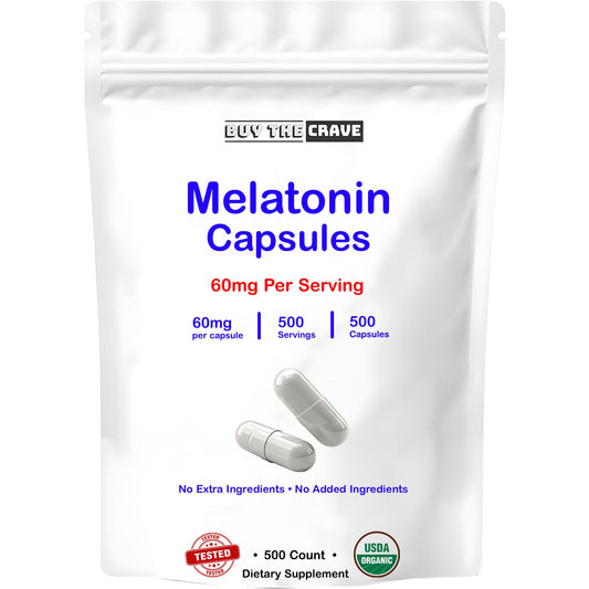 Melatonin 60mg Extra Strength Capsules, 500 Counts, Easy to Swallow & Fast Dissolve | Vegetarian Friendly, Non-GMO & No Gluten