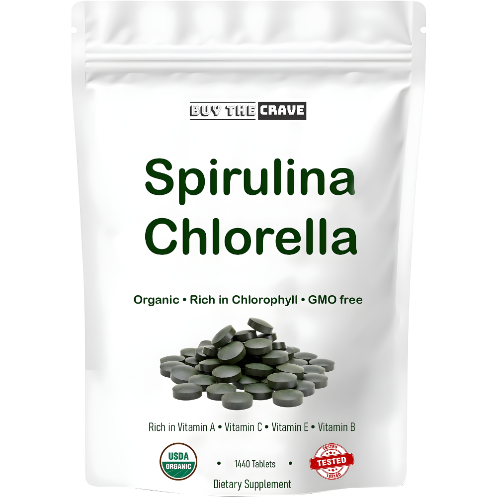 Organic Chlorella Spirulina Tablets, 3000mg Per Serving, 1440 Tablets, Only 1 Ingredient, 50/50 Blend Super Food, Highest Grade Chlorella Spirulina, High Protein & Chlorophyll