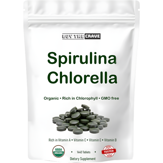 Organic Chlorella Spirulina Tablets, 3000mg Per Serving, 1440 Tablets, Only 1 Ingredient, 50/50 Blend Super Food, Highest Grade Chlorella Spirulina, High Protein & Chlorophyll