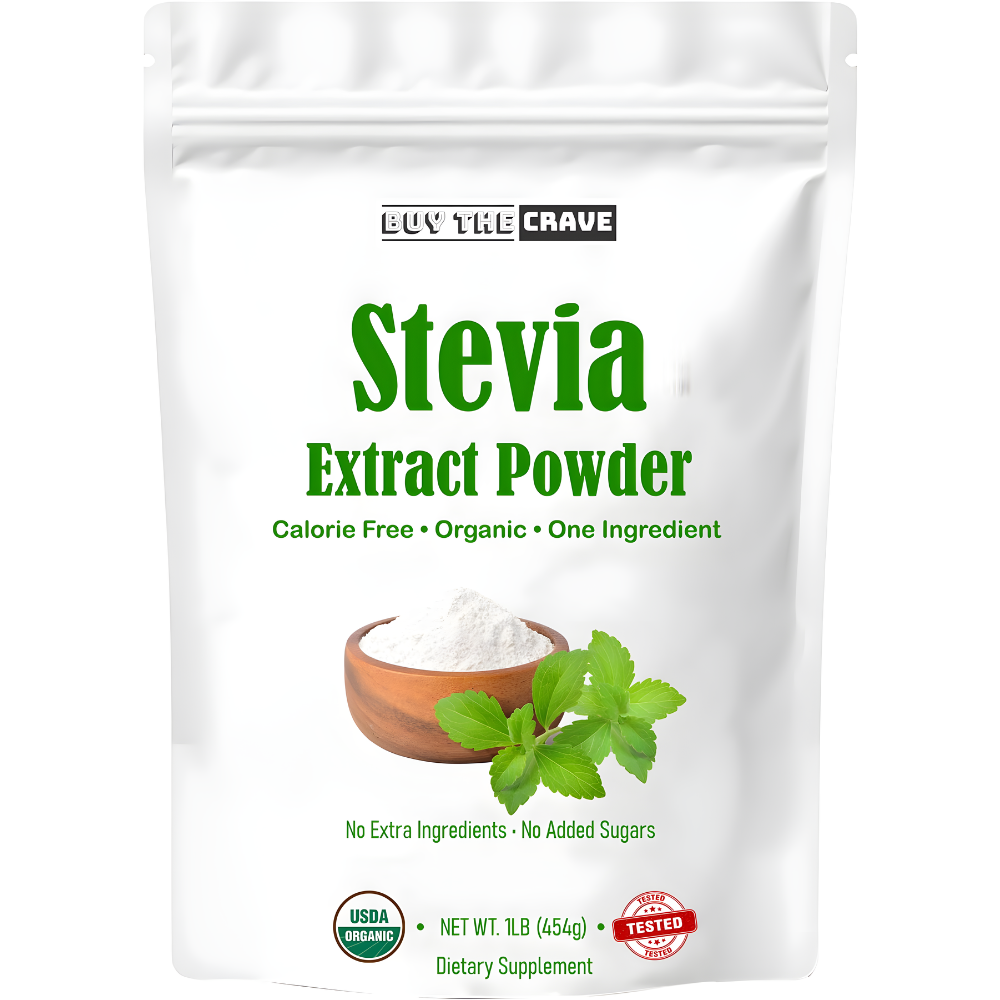 Organic Stevia Extract 200:1 Sweetener, Per Serving 45mg, 10089 Servings, Highest Grade of Stevia, Non-GMO, Vegan, No After-Taste, 454g (1 lbs) Per Bag