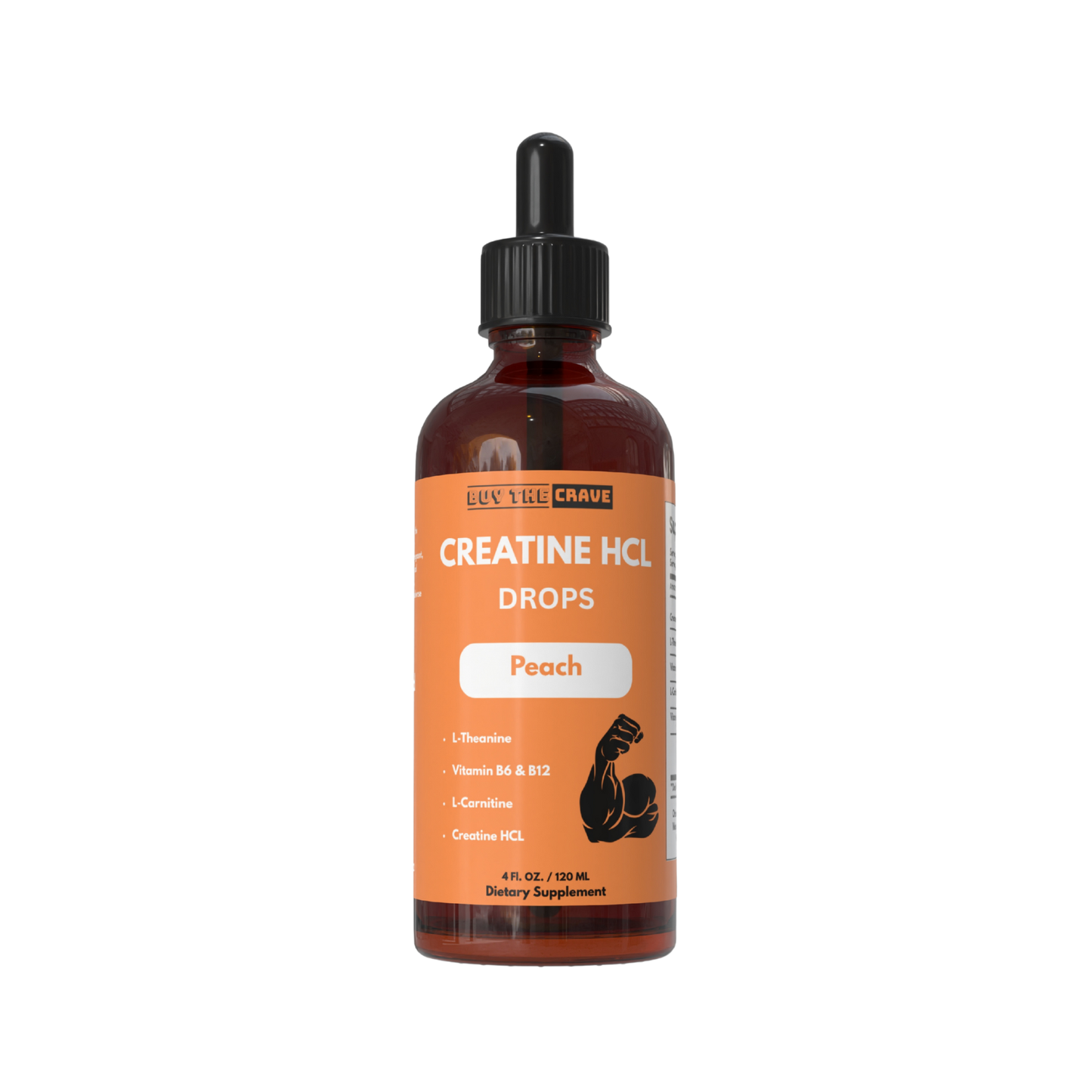 Creatine HCL Liquid Drops for Men & Women - 1000mg Per Serving, L-Theanine, Vitamin B12 & B6, L-Carnitine - High Absorption 4 Fl Oz (120ml) (4 FL OZ, Peach)