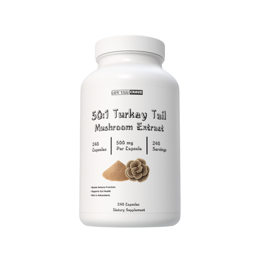 Freeze-Dried Turkey Tail Mushroom 50:1 Extract Capsules – 500 mg, 240 Count (240 Servings) – Immune Support, Antioxidant-Rich, Non-GMO, Gluten-Free Dietary Supplement