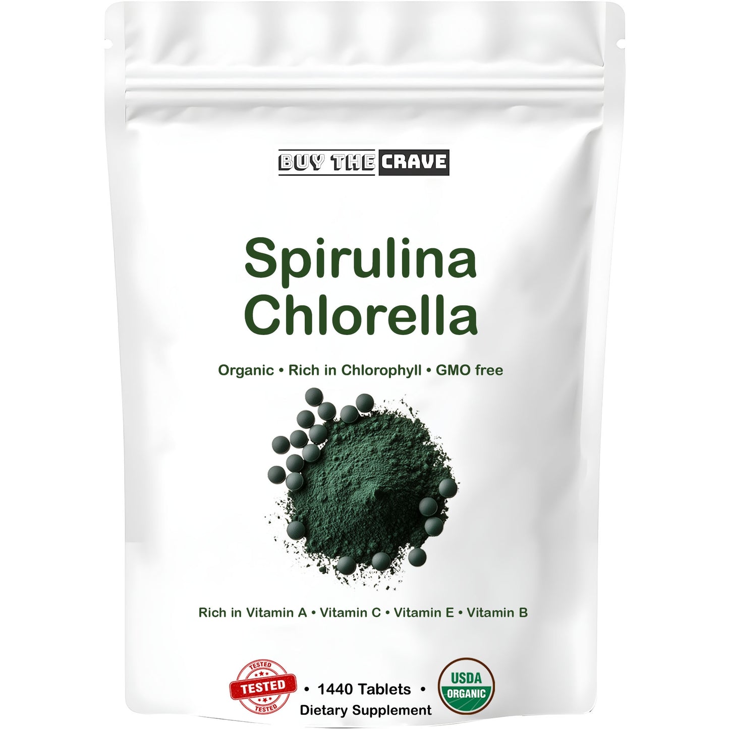 Organic Chlorella Spirulina Tablets, 3000mg Per Serving, 1440 Tablets, Only 1 Ingredient, 50/50 Blend Super Food, Highest Grade Chlorella Spirulina, High Protein & Chlorophyll