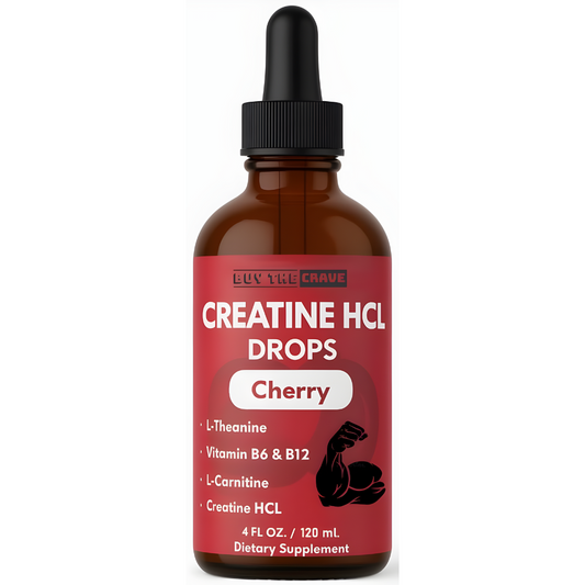 Creatine HCL Liquid Drops for Men & Women - 1000mg Per Serving, L-Theanine, Vitamin B12 & B6, L-Carnitine - High Absorption 4 Fl Oz (120ml) (4 FL OZ, Cherry)