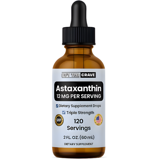 Astaxanthin Liquid Drops Infused with Cold Pressed Extra Virgin Olive Oil – 12mg per Serving – Natural Antioxidant Support – 2 fl oz Dropper Bottle – Vegan, Non-GMO