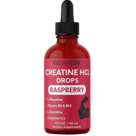 Creatine HCL Liquid Drops for Men & Women - 1000mg Per Serving, L-Theanine, Vitamin B12 & B6, L-Carnitine - High Absorption 4 Fl Oz (120ml) (4 FL OZ, Raspberry)