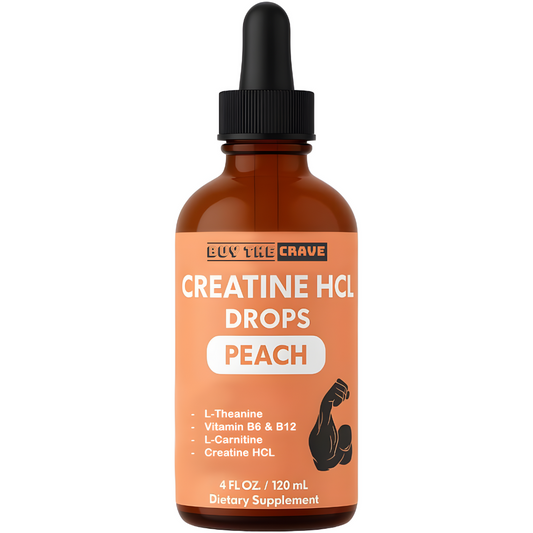 Creatine HCL Liquid Drops for Men & Women - 1000mg Per Serving, L-Theanine, Vitamin B12 & B6, L-Carnitine - High Absorption 4 Fl Oz (120ml) (4 FL OZ, Peach)