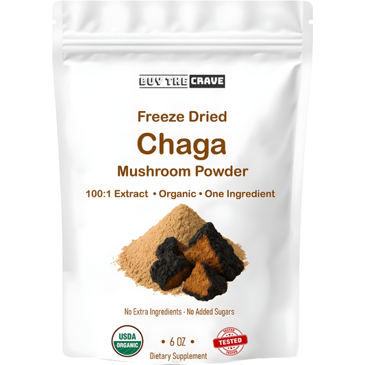 Organic Freeze-Dried Chaga Mushroom Extract Powder 100:1 Concentrate, 6 Ounces (170g), 340 Servings, Wild-Harvested Fruit Body, Dual-Phase Extraction, Vegan, Non-GMO, Gluten-Free