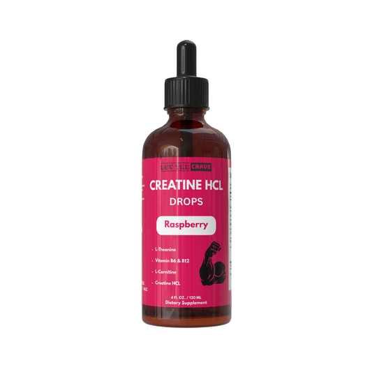 Creatine HCL Liquid Drops for Men & Women - 1000mg Per Serving, L-Theanine, Vitamin B12 & B6, L-Carnitine - High Absorption 4 Fl Oz (120ml) (4 FL OZ, Raspberry)